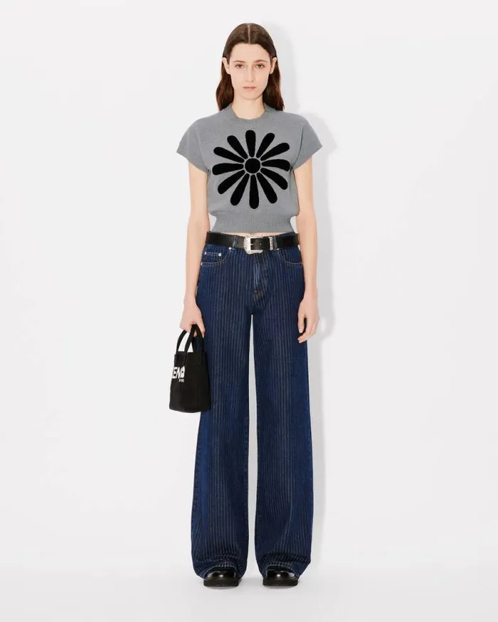 Women 039KENZO Marguerite039 Top In Wool Pale Grey Kenzo Shirts And Tops