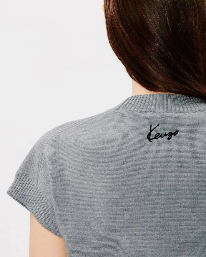 Women 039KENZO Marguerite039 Top In Wool Pale Grey Kenzo Shirts And Tops