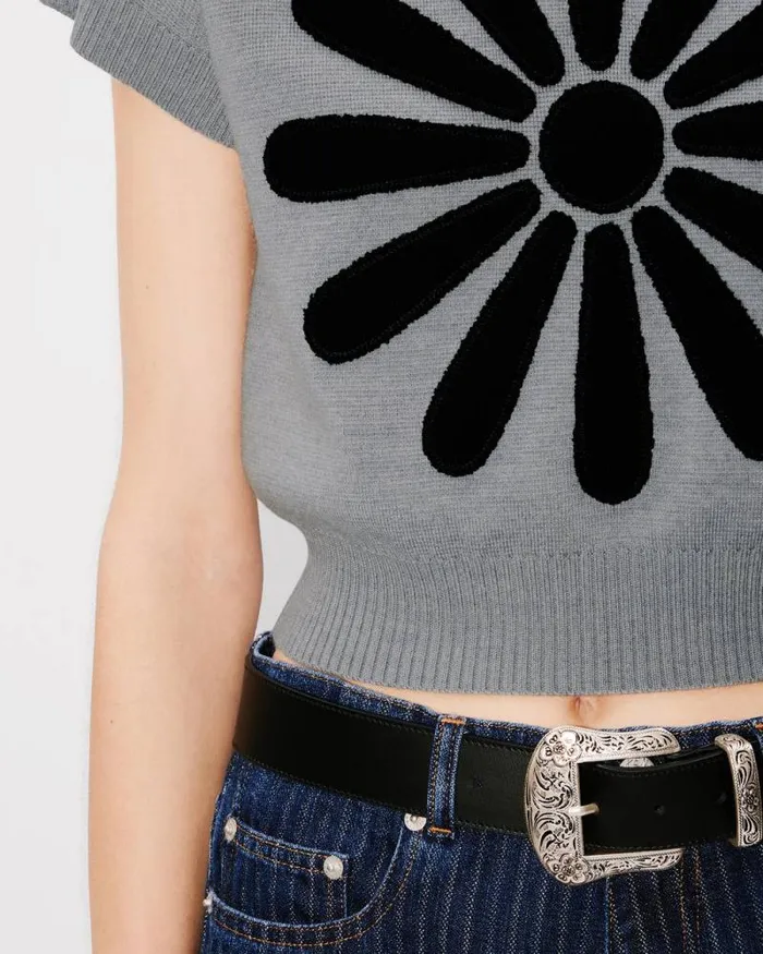 Women 039KENZO Marguerite039 Top In Wool Pale Grey Kenzo Shirts And Tops