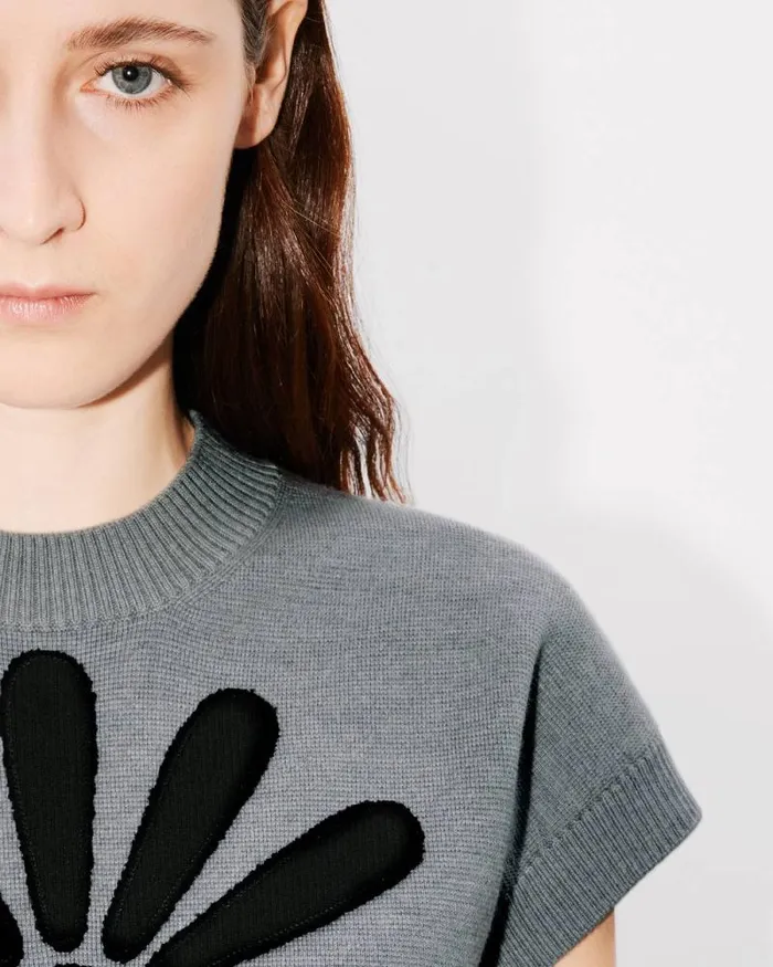 Women 039KENZO Marguerite039 Top In Wool Pale Grey Kenzo Shirts And Tops