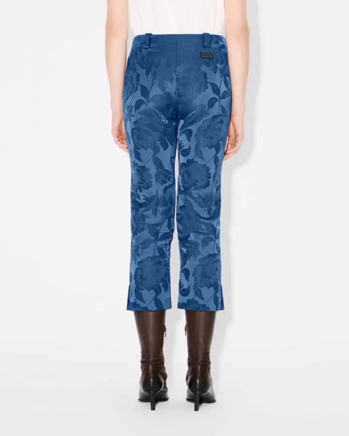 Women 039KENZO Peonies039 Cropped Pants In Cotton Linen Jacquard Blue Kenzo Tailoring