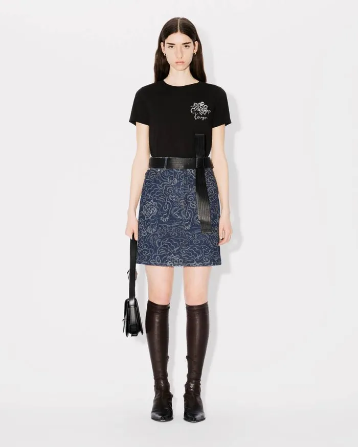 Women 039KENZO Star Tiger039 Short Skirt In Japanese Denim Rinse Blue Denim Kenzo Dresses And Skirts