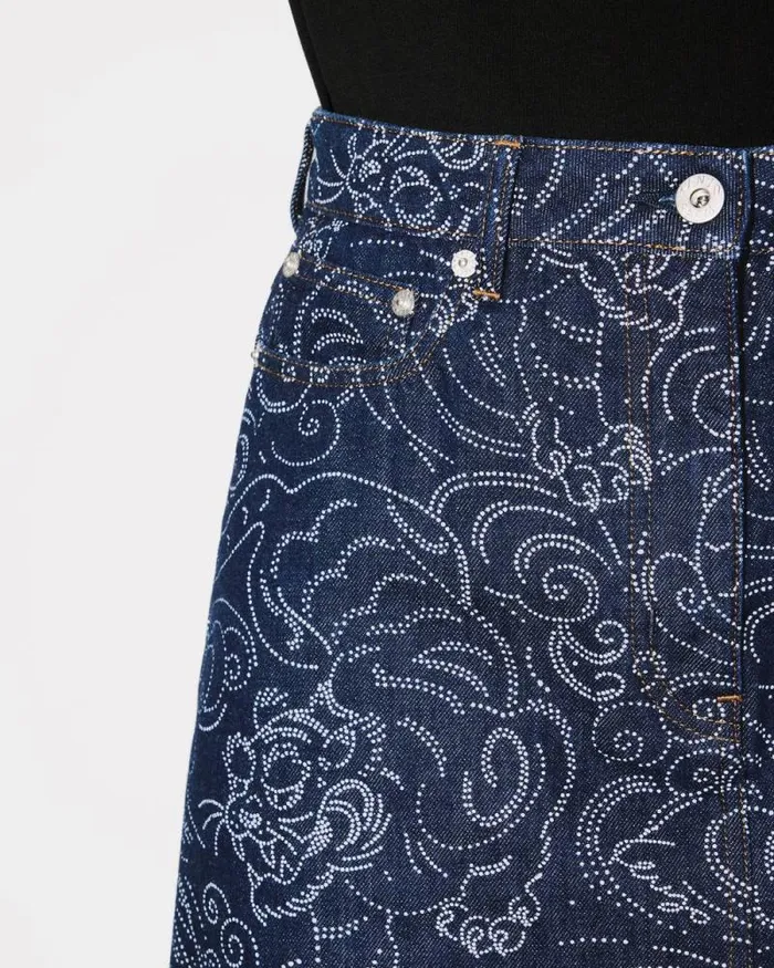 Women 039KENZO Star Tiger039 Short Skirt In Japanese Denim Rinse Blue Denim Kenzo Dresses And Skirts
