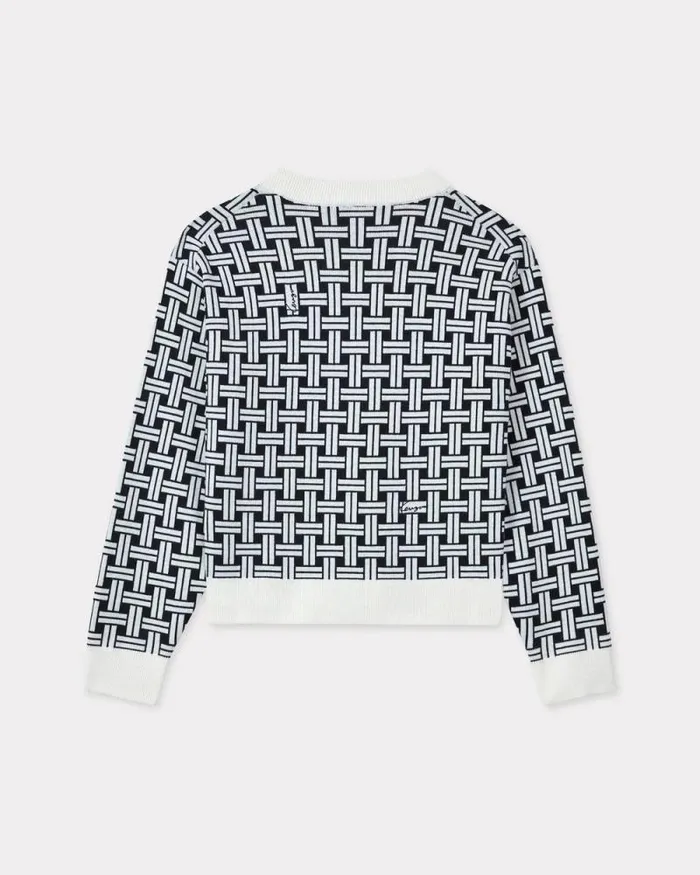 Women 039KENZO Weave039 Jacquard Cardigan In Cotton And Wool Off White Kenzo Sweaters And Cardigans