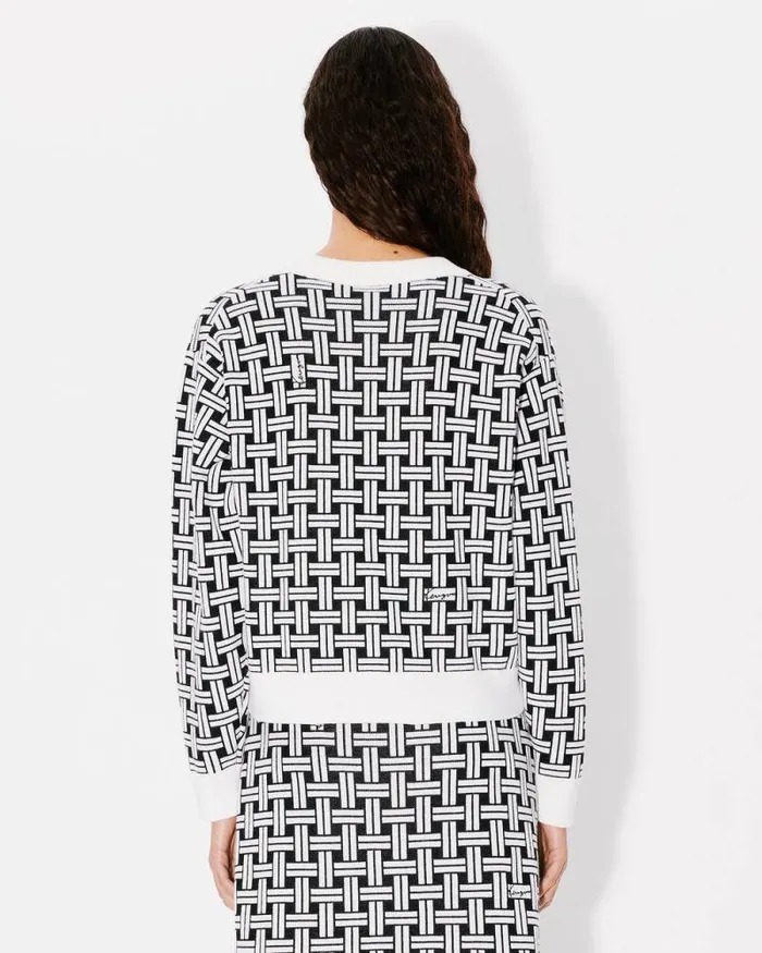Women 039KENZO Weave039 Jacquard Cardigan In Cotton And Wool Off White Kenzo Sweaters And Cardigans