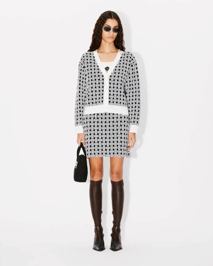 Women 039KENZO Weave039 Jacquard Cardigan In Cotton And Wool Off White Kenzo Sweaters And Cardigans