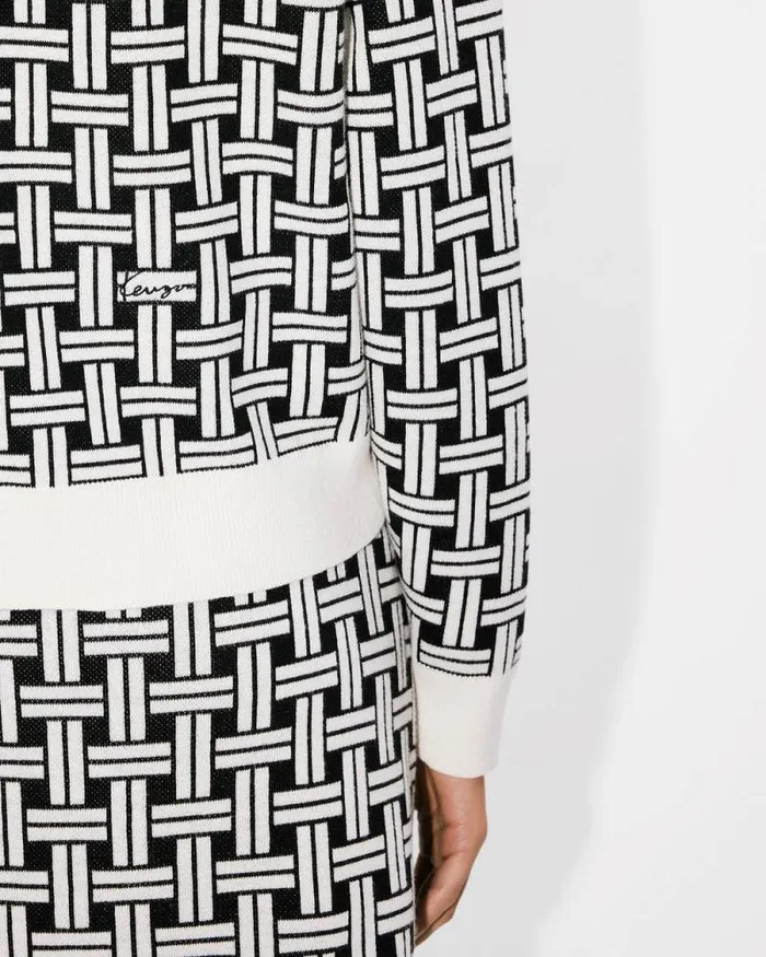 Women 039KENZO Weave039 Jacquard Cardigan In Cotton And Wool Off White Kenzo Sweaters And Cardigans