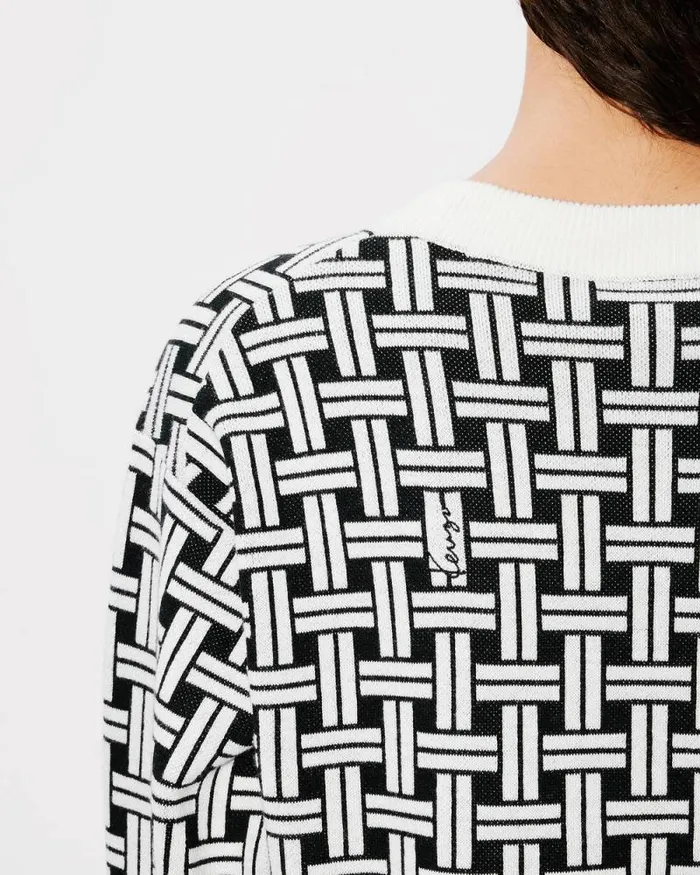 Women 039KENZO Weave039 Jacquard Cardigan In Cotton And Wool Off White Kenzo Sweaters And Cardigans