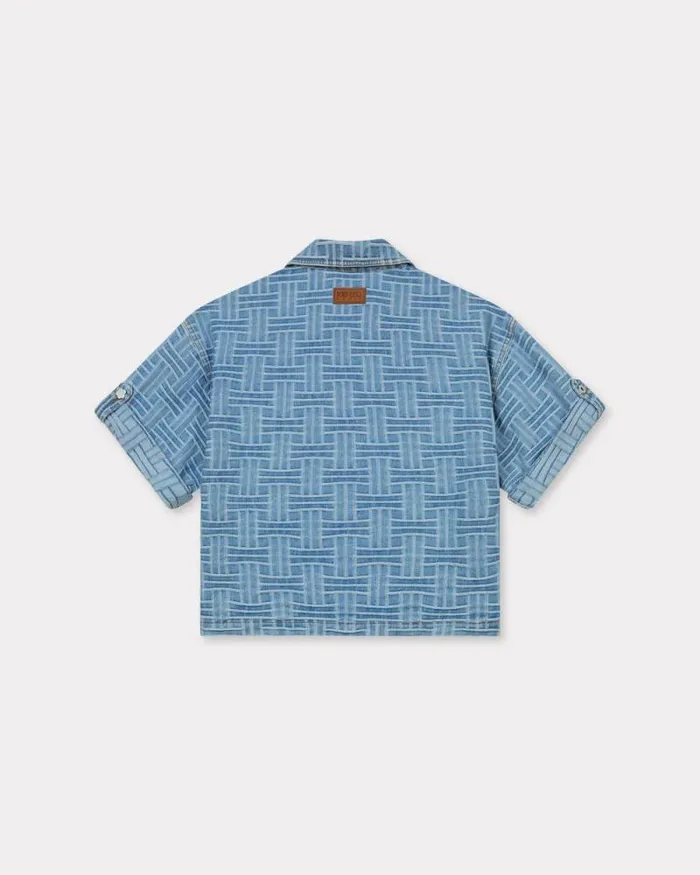 Women 039KENZO Weave039 Jacquard Oversized Shirt In Japanese Denim Bleached Blue Denim Kenzo Denim