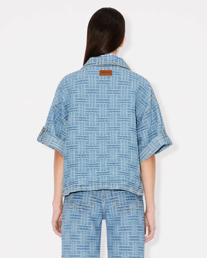 Women 039KENZO Weave039 Jacquard Oversized Shirt In Japanese Denim Bleached Blue Denim Kenzo Denim