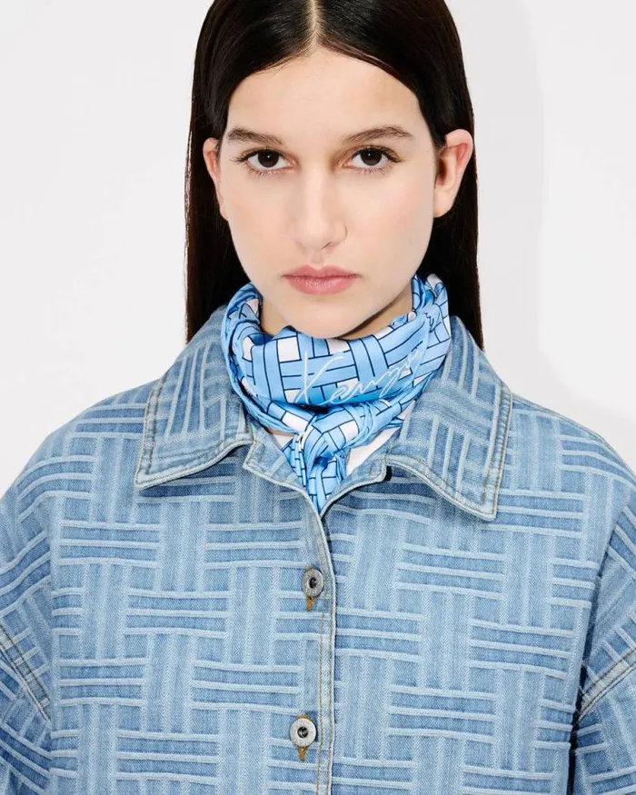 Women 039KENZO Weave039 Jacquard Oversized Shirt In Japanese Denim Bleached Blue Denim Kenzo Denim