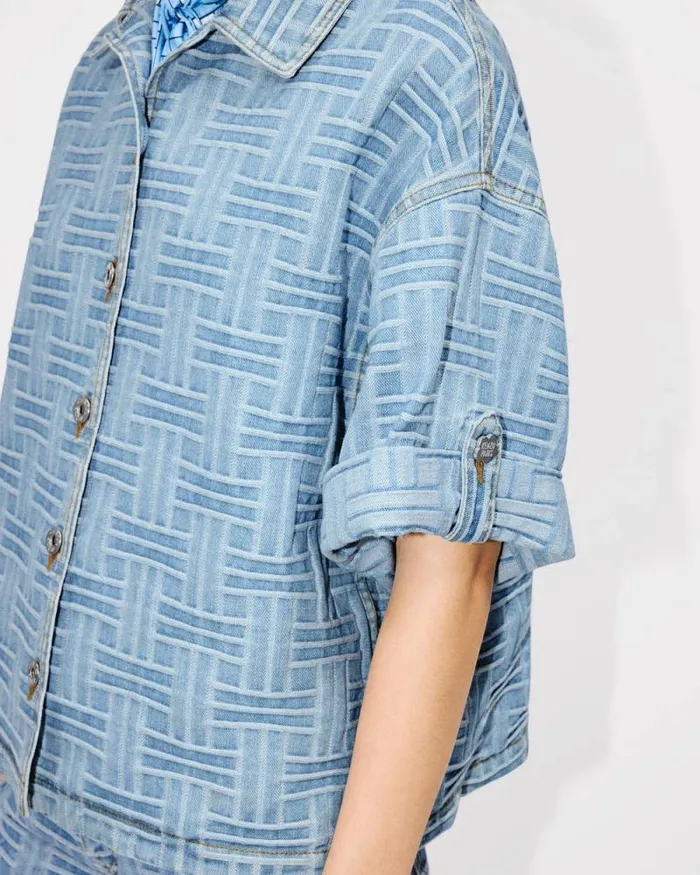 Women 039KENZO Weave039 Jacquard Oversized Shirt In Japanese Denim Bleached Blue Denim Kenzo Denim