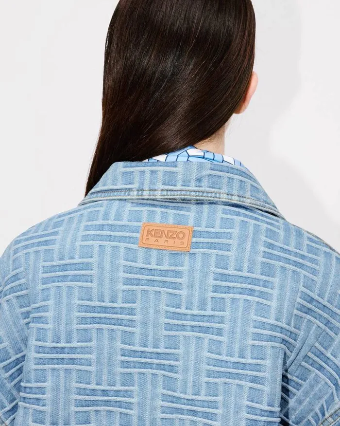 Women 039KENZO Weave039 Jacquard Oversized Shirt In Japanese Denim Bleached Blue Denim Kenzo Denim