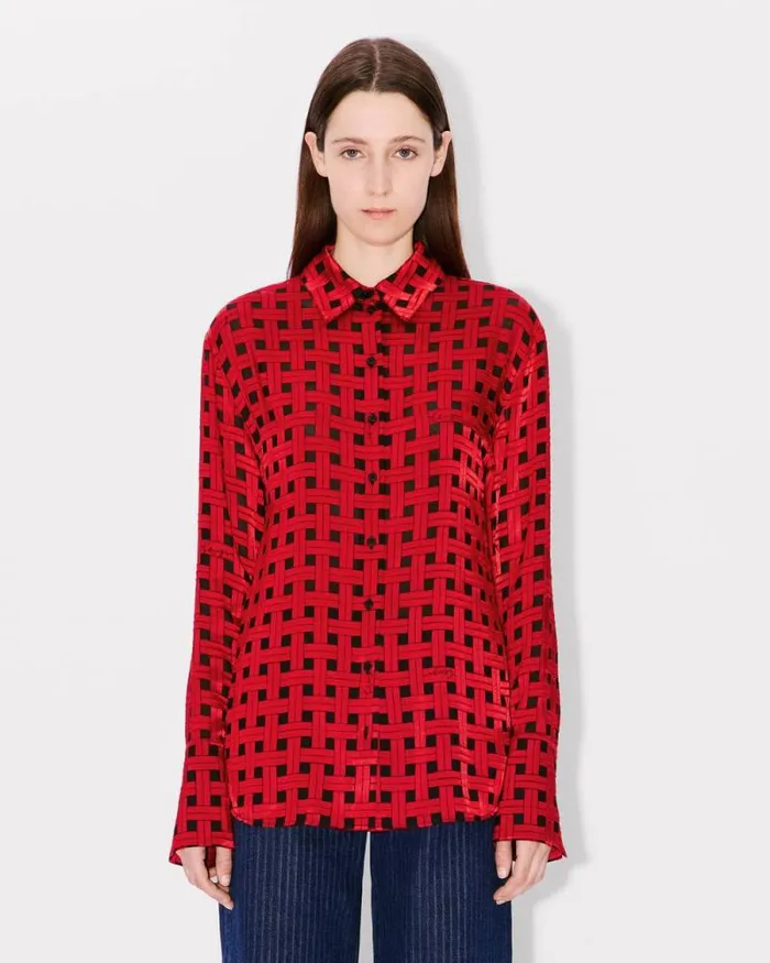 Women 039KENZO Weave039 Oversized Shirt Cherry Kenzo Shirts And Tops