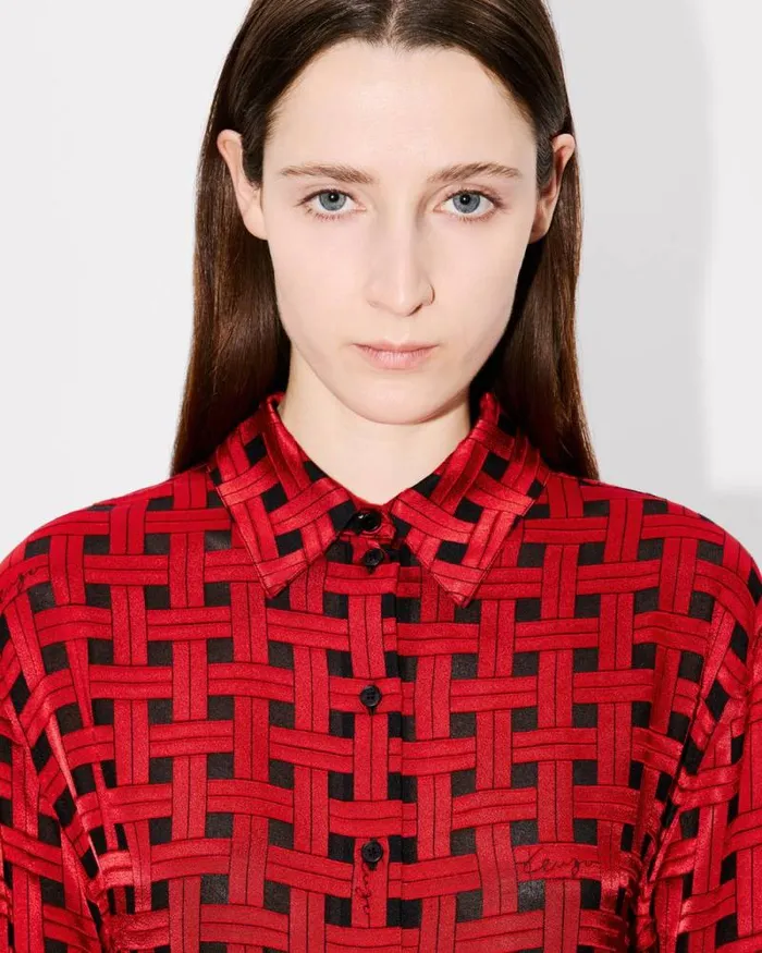 Women 039KENZO Weave039 Oversized Shirt Cherry Kenzo Shirts And Tops