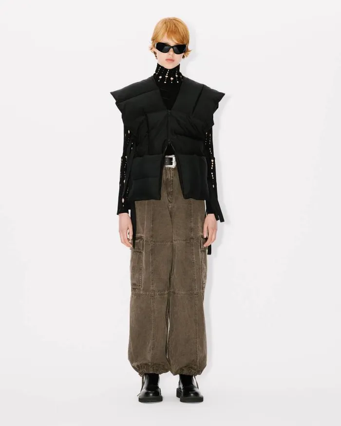 Women 039KENZO Weave039 Sleeveless Puffer Jacket Black Kenzo Jackets And Coats