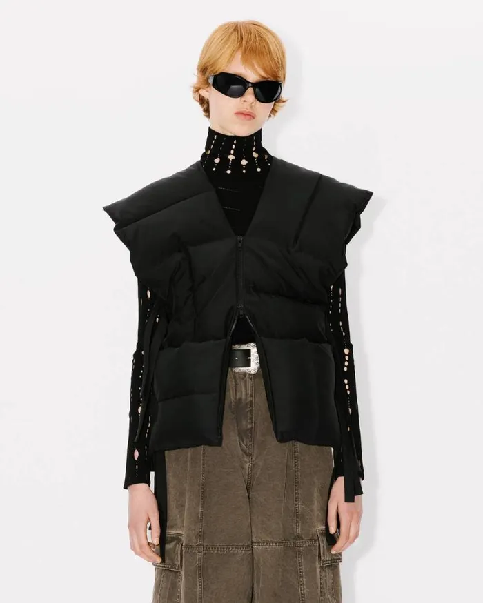 Women 039KENZO Weave039 Sleeveless Puffer Jacket Black Kenzo Jackets And Coats