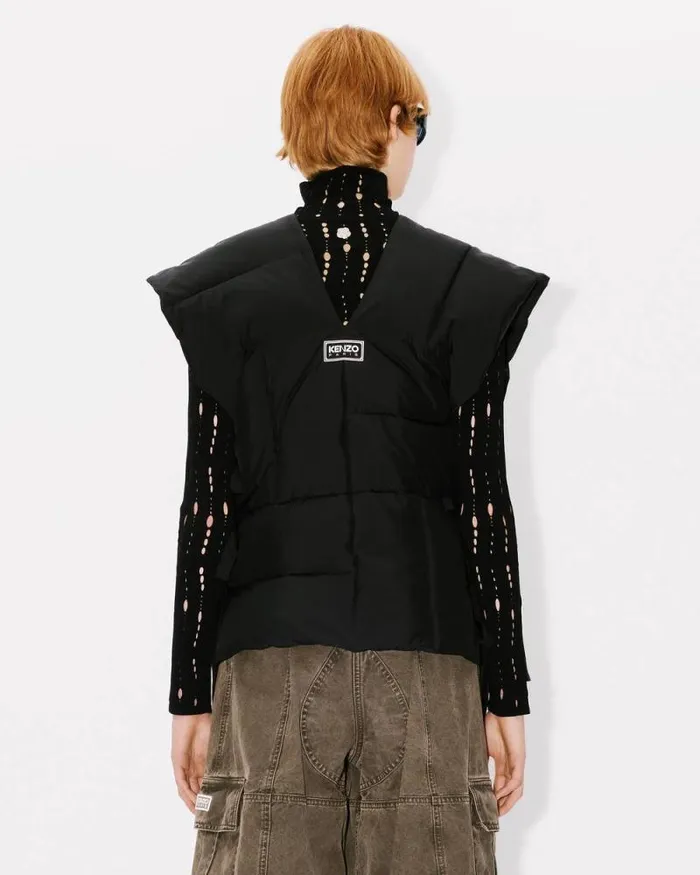 Women 039KENZO Weave039 Sleeveless Puffer Jacket Black Kenzo Jackets And Coats