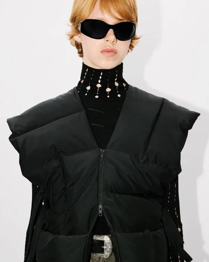 Women 039KENZO Weave039 Sleeveless Puffer Jacket Black Kenzo Jackets And Coats