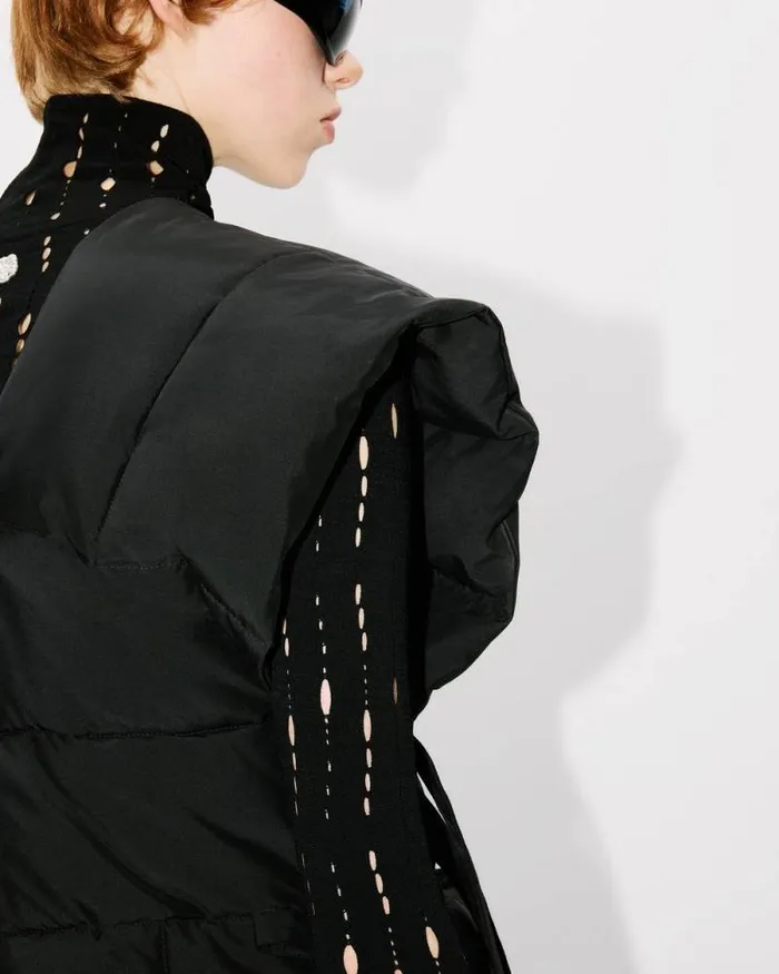 Women 039KENZO Weave039 Sleeveless Puffer Jacket Black Kenzo Jackets And Coats