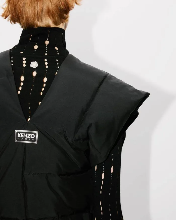 Women 039KENZO Weave039 Sleeveless Puffer Jacket Black Kenzo Jackets And Coats