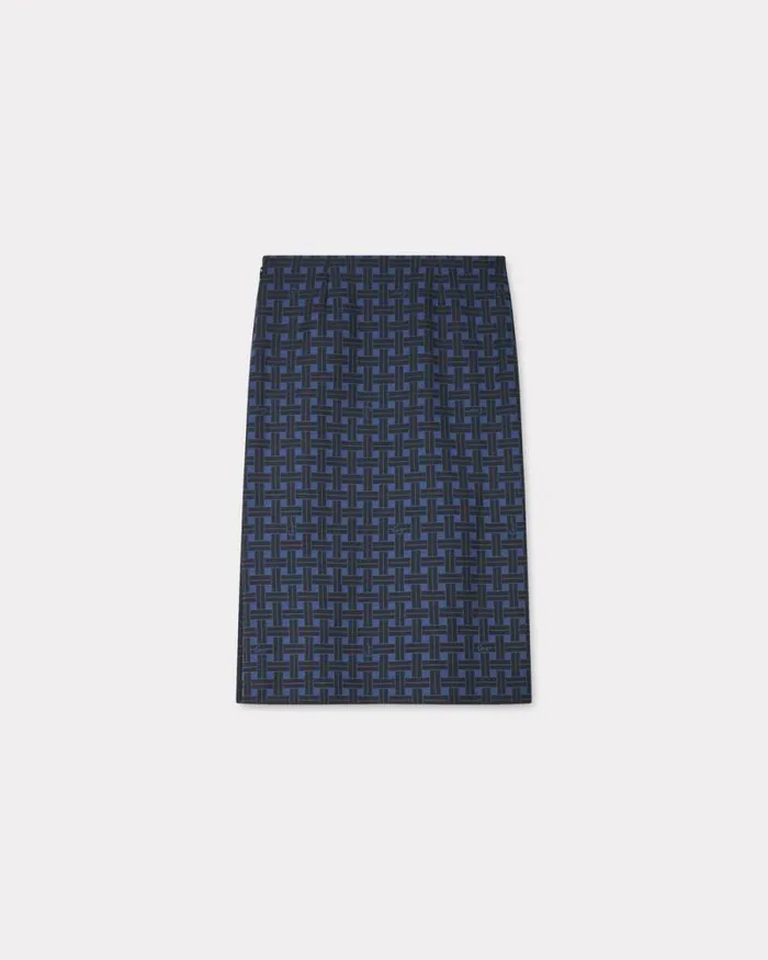 Women 039KENZO Weave039 Straight Midi Skirt Midnight Blue Kenzo Dresses And Skirts