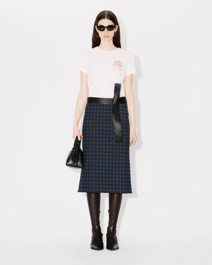 Women 039KENZO Weave039 Straight Midi Skirt Midnight Blue Kenzo Dresses And Skirts