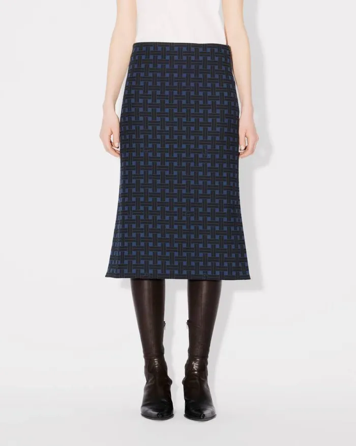 Women 039KENZO Weave039 Straight Midi Skirt Midnight Blue Kenzo Dresses And Skirts