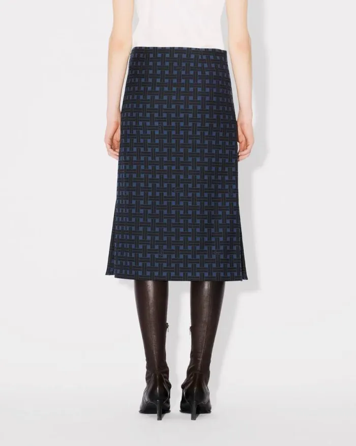 Women 039KENZO Weave039 Straight Midi Skirt Midnight Blue Kenzo Dresses And Skirts