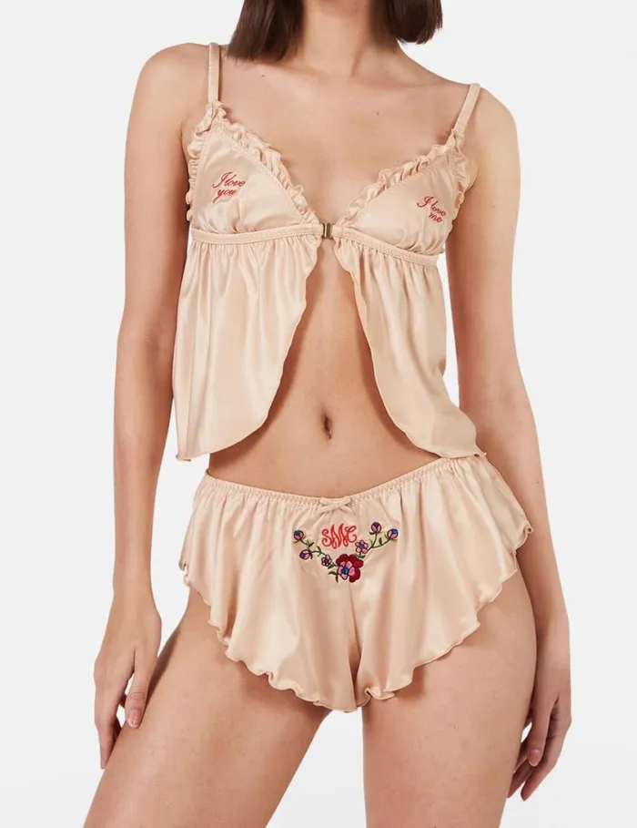 Women 039Love You039 Embroidery Satin Flounce Camisole Champagne Stella McCartney Lingerie And Sleepwear Women 039Love You039 Embroidery Satin Flounce Camisole Champagne Stella McCartney Lingerie And Sleepwear