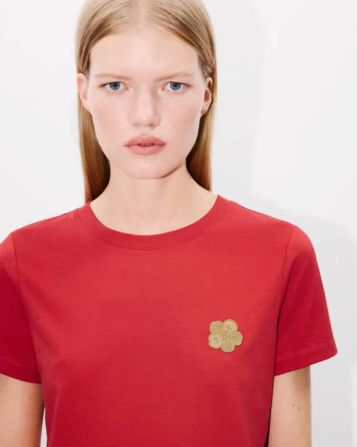 Women 039Lunar New Year039 Embroidered Cotton Tshirt Cherry Kenzo Tshirts And Polos