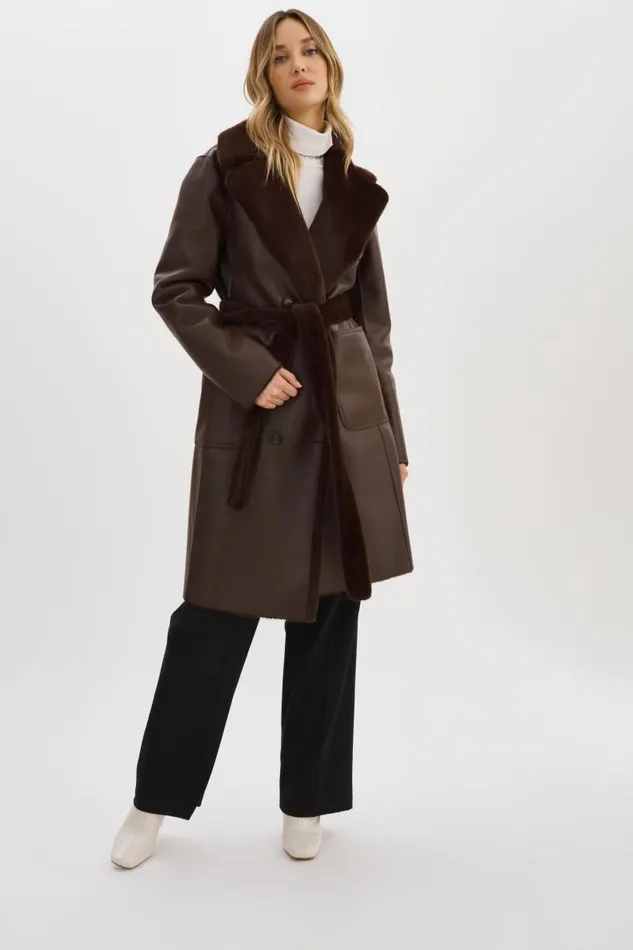Women ABIGAIL Faux Shearling Reversible Coat Mahogany LAMARQUE Sherpa