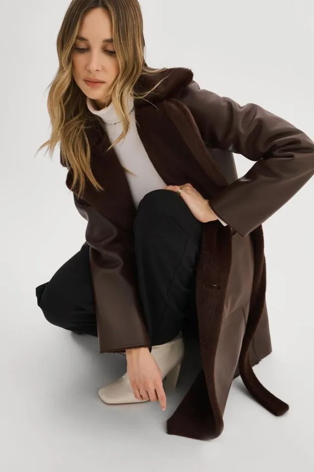 Women ABIGAIL Faux Shearling Reversible Coat Mahogany LAMARQUE Sherpa Women ABIGAIL Faux Shearling Reversible Coat Mahogany LAMARQUE Sherpa