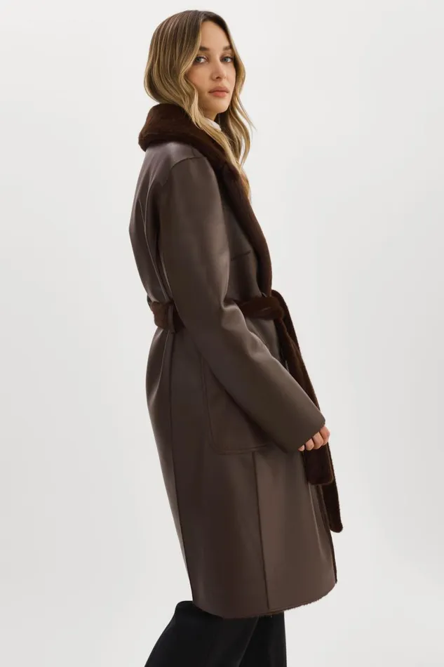 Women ABIGAIL Faux Shearling Reversible Coat Mahogany LAMARQUE Sherpa Women ABIGAIL Faux Shearling Reversible Coat Mahogany LAMARQUE Sherpa