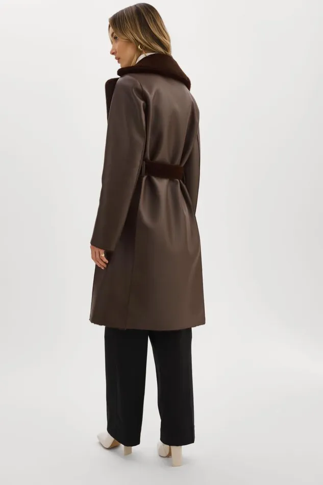 Women ABIGAIL Faux Shearling Reversible Coat Mahogany LAMARQUE Sherpa Women ABIGAIL Faux Shearling Reversible Coat Mahogany LAMARQUE Sherpa