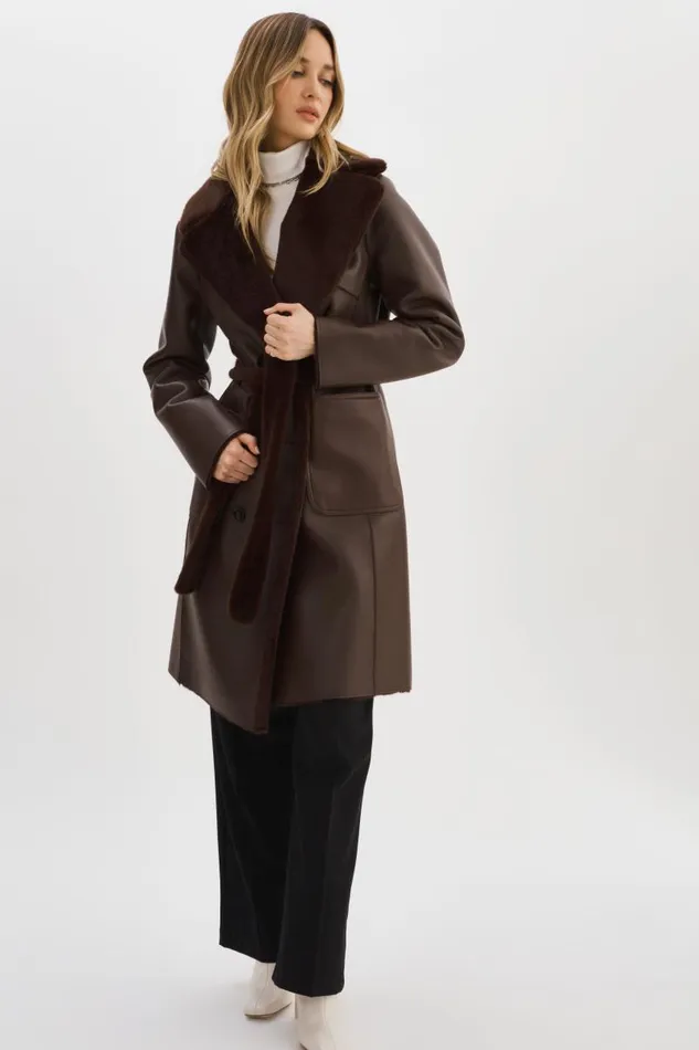 Women ABIGAIL Faux Shearling Reversible Coat Mahogany LAMARQUE Sherpa Women ABIGAIL Faux Shearling Reversible Coat Mahogany LAMARQUE Sherpa