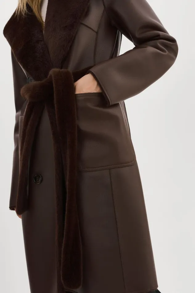 Women ABIGAIL Faux Shearling Reversible Coat Mahogany LAMARQUE Sherpa Women ABIGAIL Faux Shearling Reversible Coat Mahogany LAMARQUE Sherpa