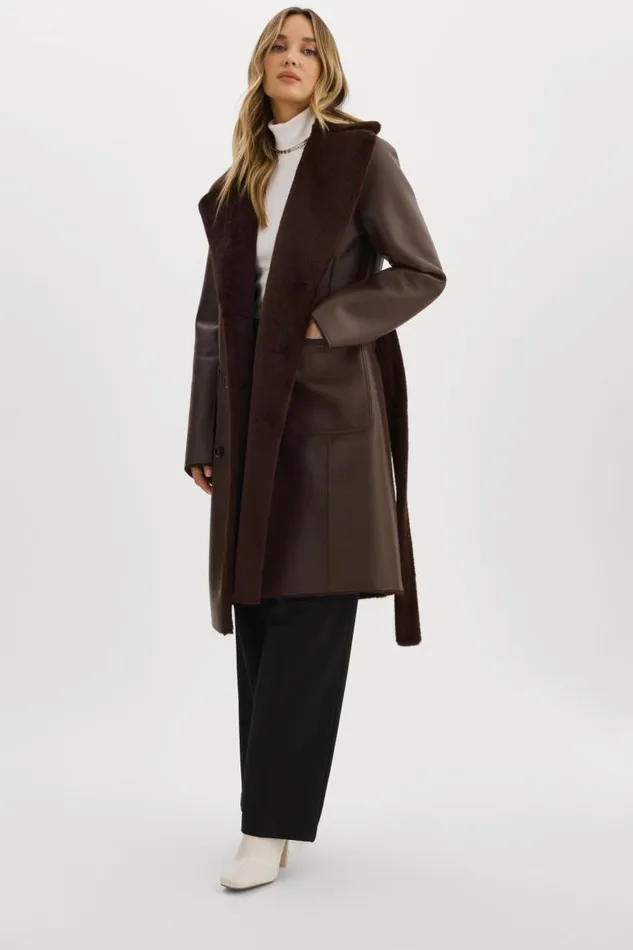 Women ABIGAIL Faux Shearling Reversible Coat Mahogany LAMARQUE Sherpa Women ABIGAIL Faux Shearling Reversible Coat Mahogany LAMARQUE Sherpa