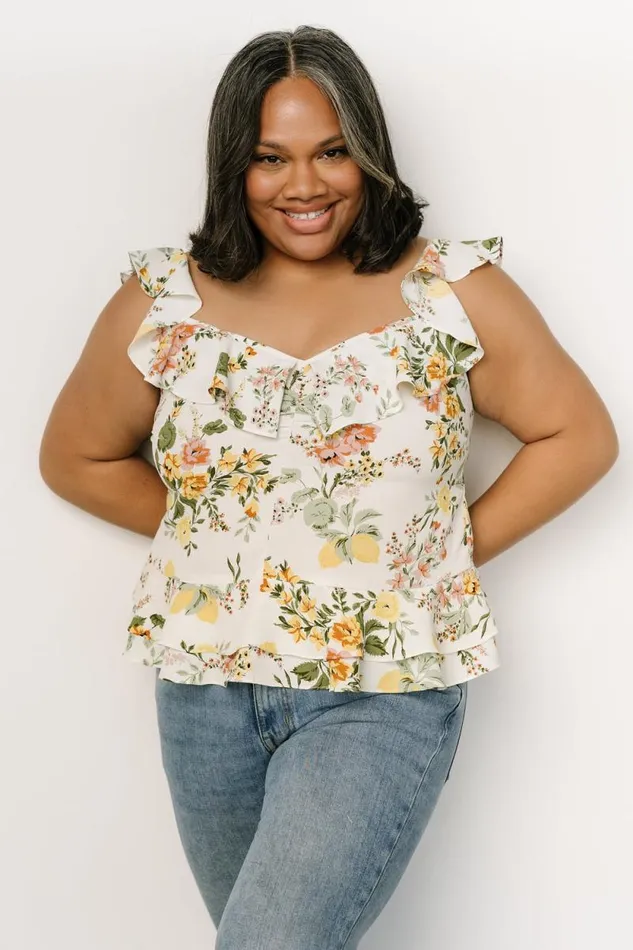 Women Addie Ruffle Tank Top Multi Floral Baltic Born Blouses and Shirts