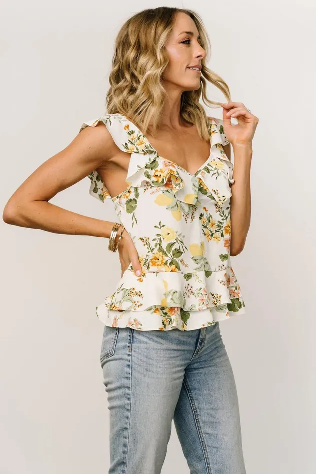 Women Addie Ruffle Tank Top Multi Floral Baltic Born Blouses and Shirts