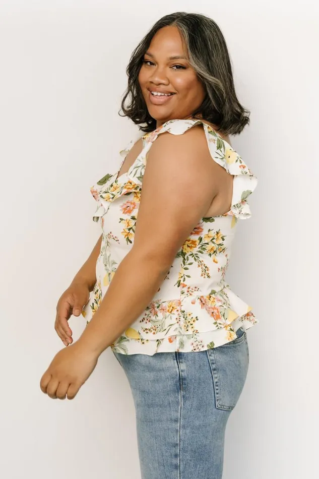 Women Addie Ruffle Tank Top Multi Floral Baltic Born Blouses and Shirts