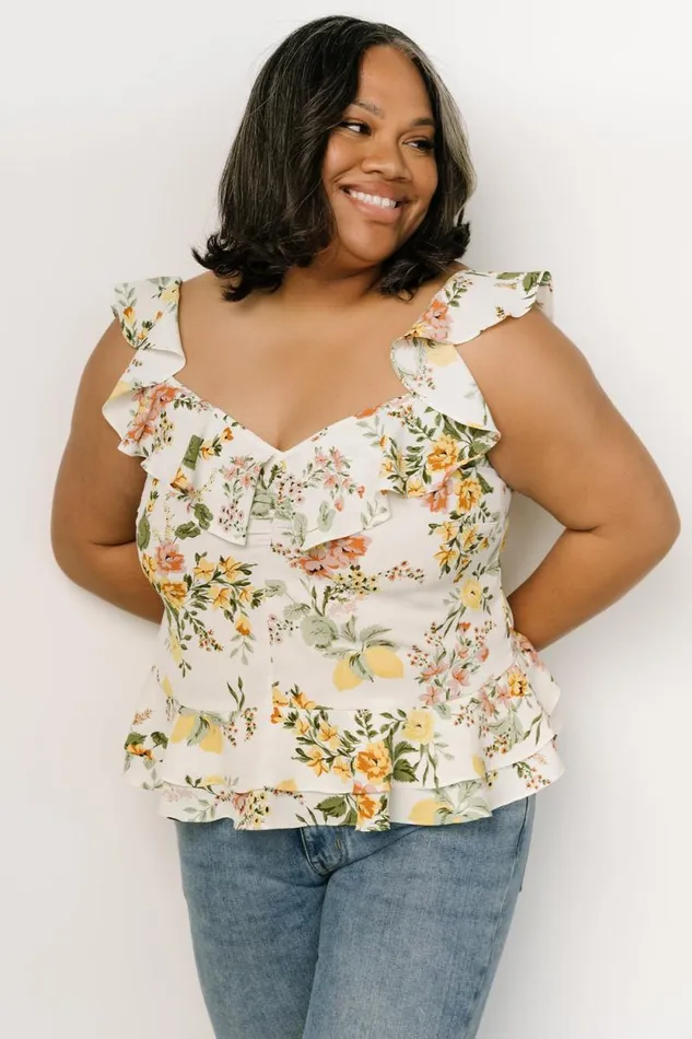 Women Addie Ruffle Tank Top Multi Floral Baltic Born Blouses and Shirts