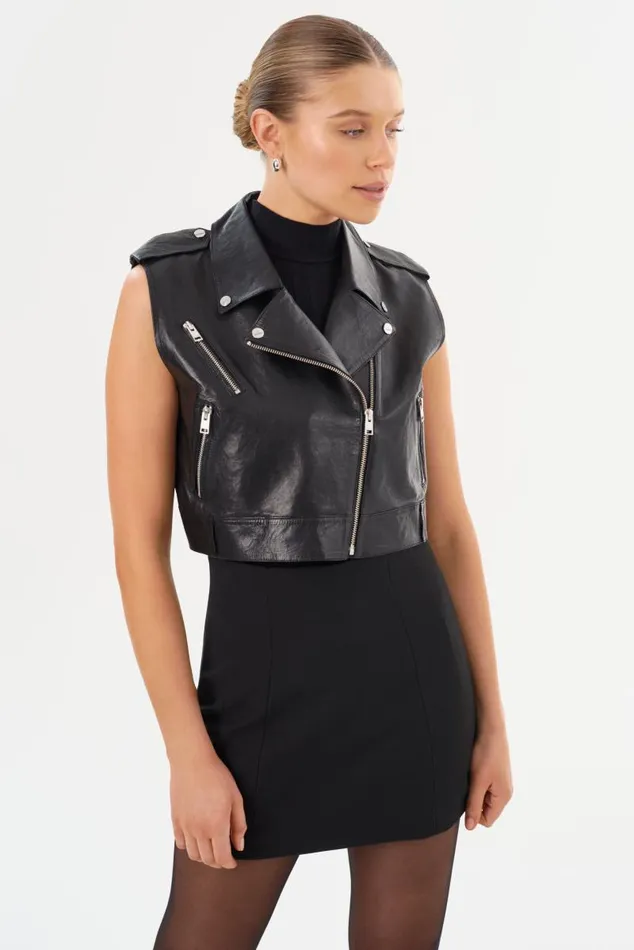Women AMALIA Leather Biker Vest Black LAMARQUE Leather Jackets Women AMALIA Leather Biker Vest Black LAMARQUE Leather Jackets