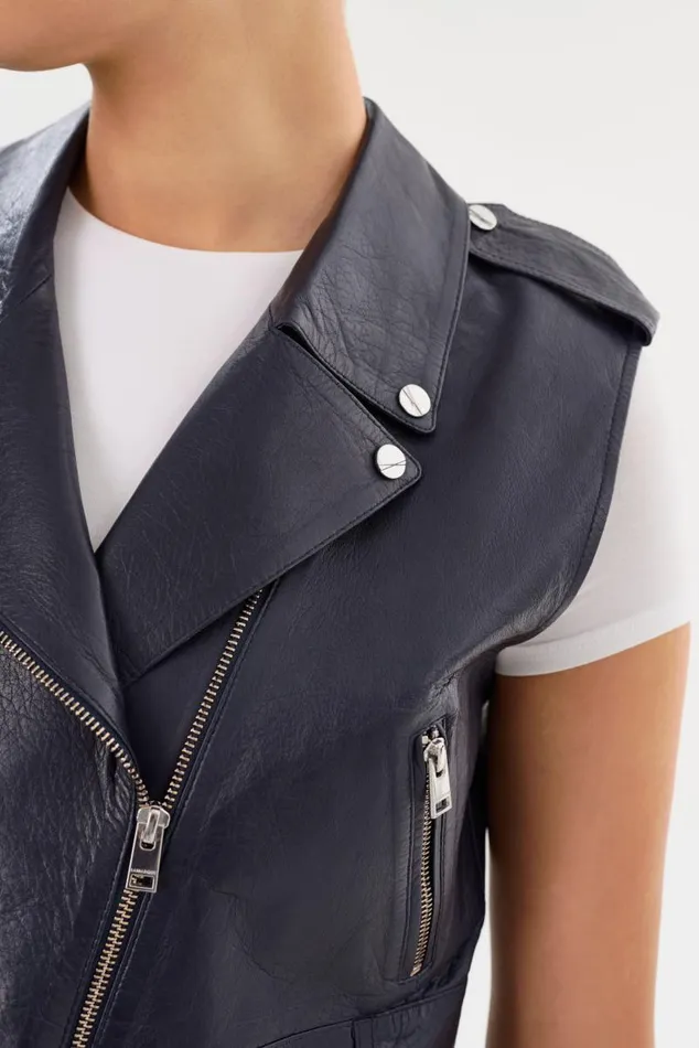 Women AMALIA Leather Biker Vest Navy LAMARQUE Leather Jackets Women AMALIA Leather Biker Vest Navy LAMARQUE Leather Jackets