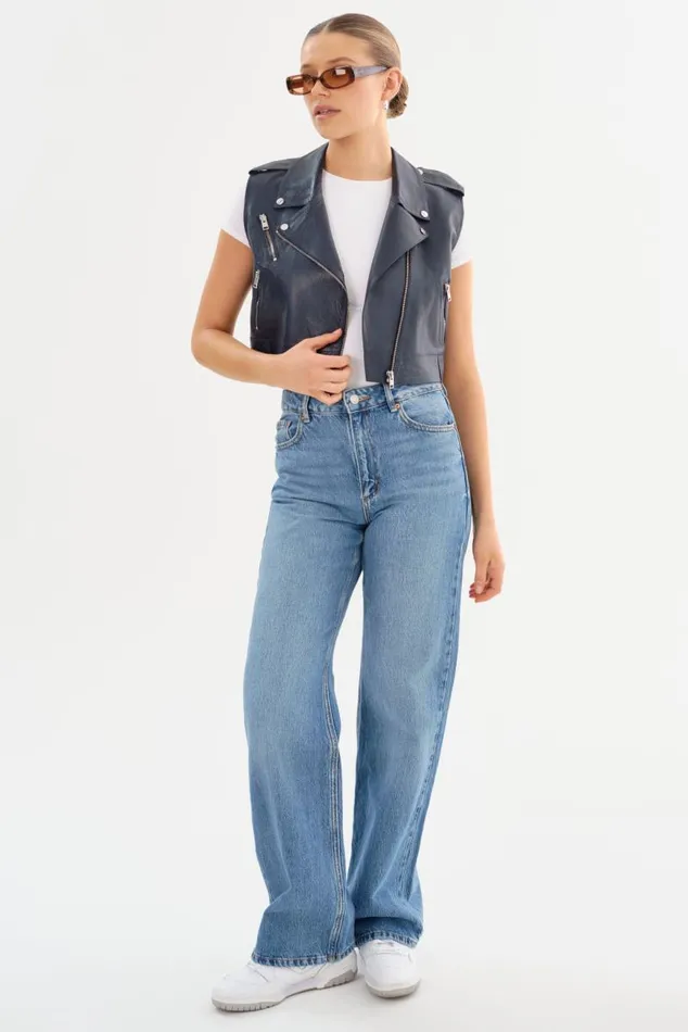 Women AMALIA Leather Biker Vest Navy LAMARQUE Leather Jackets Women AMALIA Leather Biker Vest Navy LAMARQUE Leather Jackets