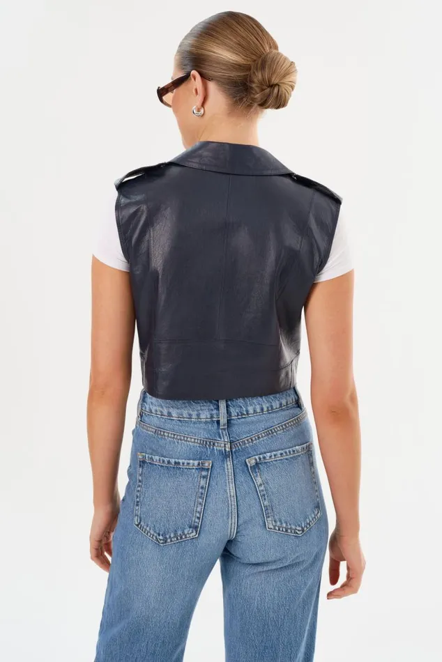 Women AMALIA Leather Biker Vest Navy LAMARQUE Leather Jackets Women AMALIA Leather Biker Vest Navy LAMARQUE Leather Jackets