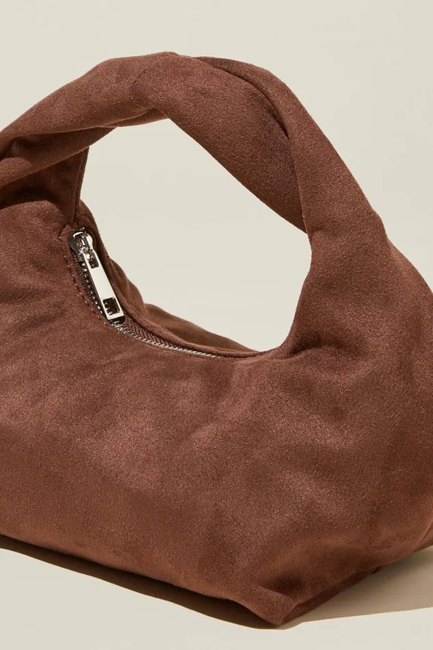 Women Bags and Belts Cotton On Goldie Mini Handle Bag Chocolate Faux Suede