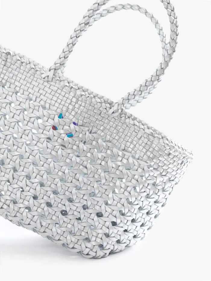 Women Bags Mother Denim Metallic Malana Small Chairweave Tote Silver