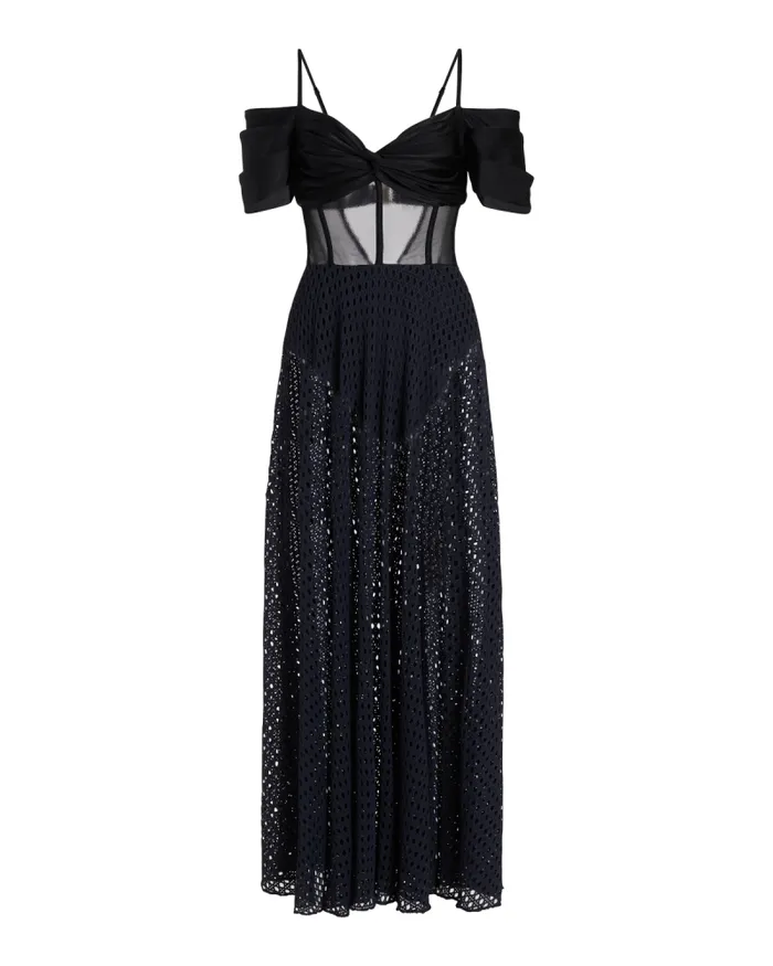 Women Beach Dresses PatBO CORSET NETTED MAXI DRESS FINAL SALE Black