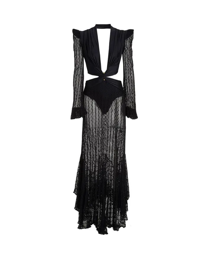 Women Beach Dresses PatBO PLUNGE NETTED BEACH DRESS EXCLUSIVE Black